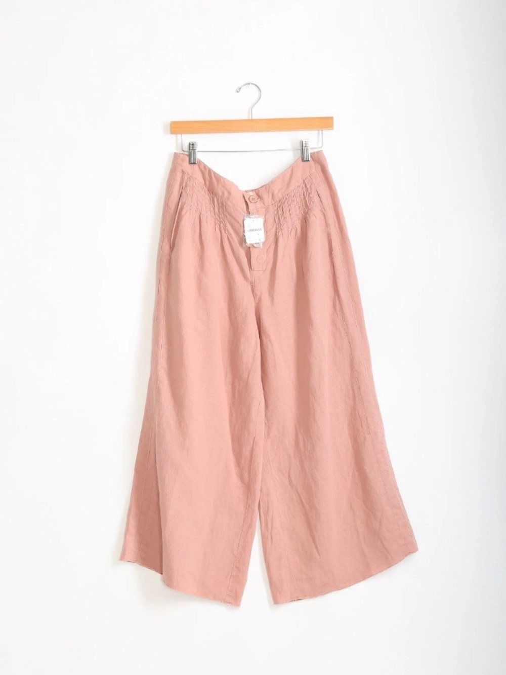 NEW! Free People pink linen blend wide leg pants Sz. S $128